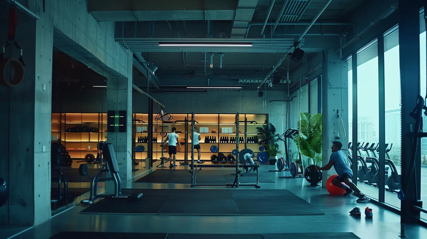 a dynamic gym setting showcases athletes engaged in an intense workout, with sleek cbd product displays in the background emphasizing recovery and performance enhancement.