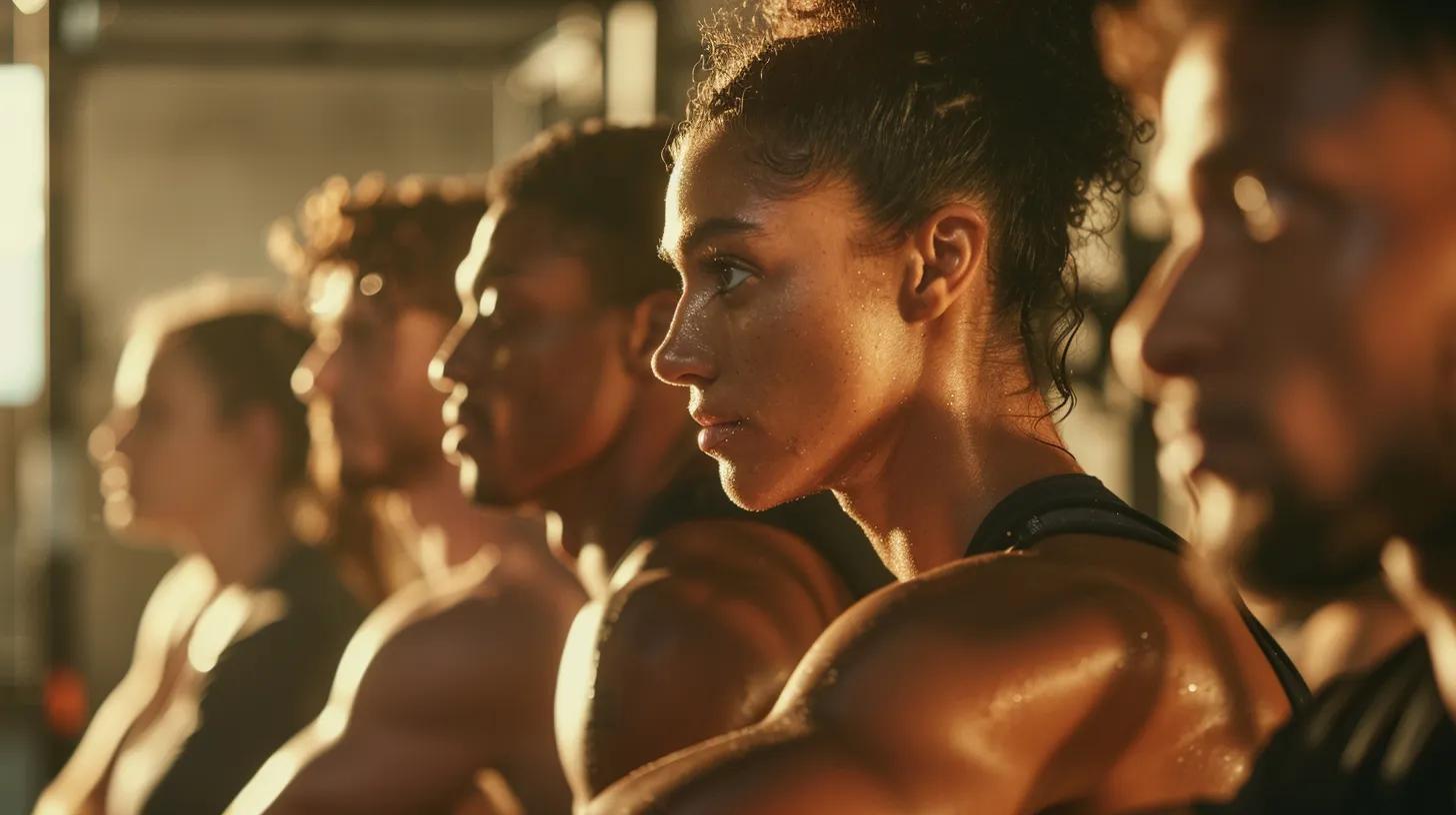 a dynamic urban gym scene captures a diverse group of athletes passionately sharing their testimonials about the benefits of cbd workout supplements, with energy and determination evident in their expressions as they engage in post-workout discussions and consultations.