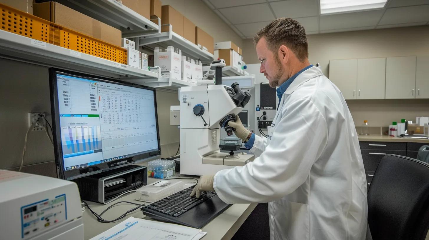 a modern laboratory setting showcases a focused scientist analyzing cbd samples under bright artificial lighting, highlighting the rigor of clinical trials through equipment and data charts that emphasize its effectiveness in post-workout recovery. a modern laboratory setting showcases a focused scientist analyzing cbd samples under bright artificial lighting, highlighting the rigor of clinical trials through equipment and data charts that emphasize its effectiveness in post-workout recovery.
