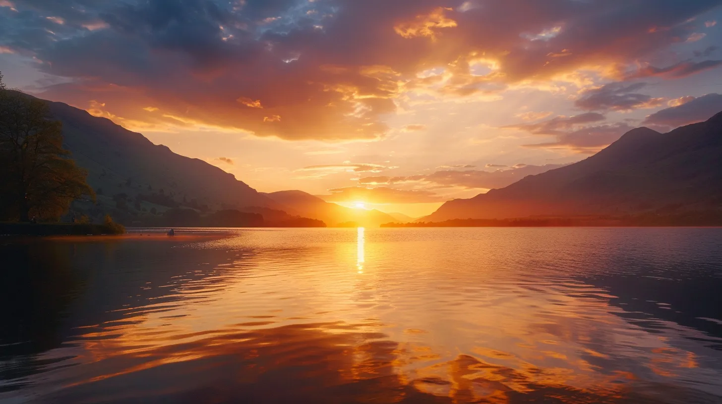 a breathtaking sunset casts a warm golden glow over a tranquil lake, reflecting vibrant hues of orange and pink against the serene water surface. a breathtaking sunset casts a warm golden glow over a tranquil lake, reflecting vibrant hues of orange and pink against the serene water surface.