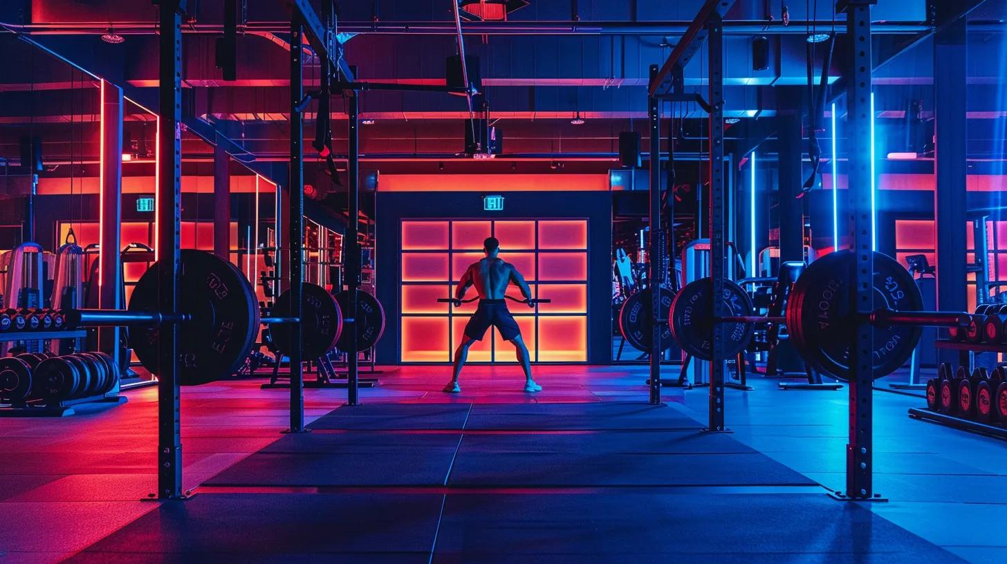 a dynamic indoor athletic training facility captures a focused athlete engaged in a weightlifting session, surrounded by high-tech fitness equipment, with visual elements illustrating the balance and recovery benefits of cbd through energetic lighting and a sleek, modern aesthetic.