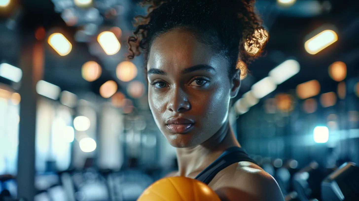 a focused athlete in a sleek, modern gym examines a cbd product, illuminated by bright overhead lights that highlight their determined expression, emphasizing the careful integration of cbd into their rigorous training regimen.