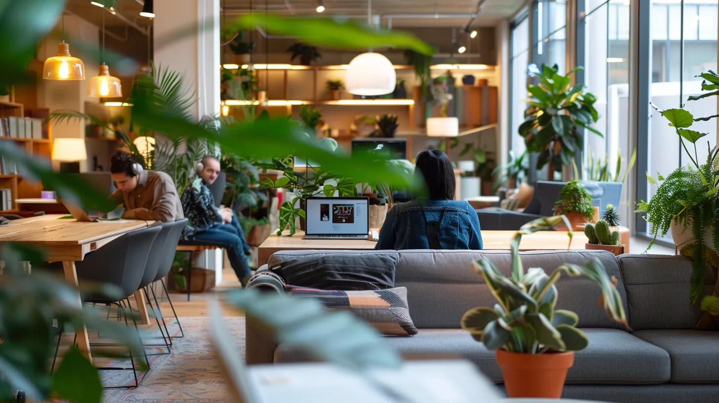 a cozy, modern office space is filled with focused individuals reviewing insightful user testimonials on tablets and laptops, illustrating the real-world impact of cbd on anxiety relief and showcasing a sense of tranquility and clarity in their expressions.