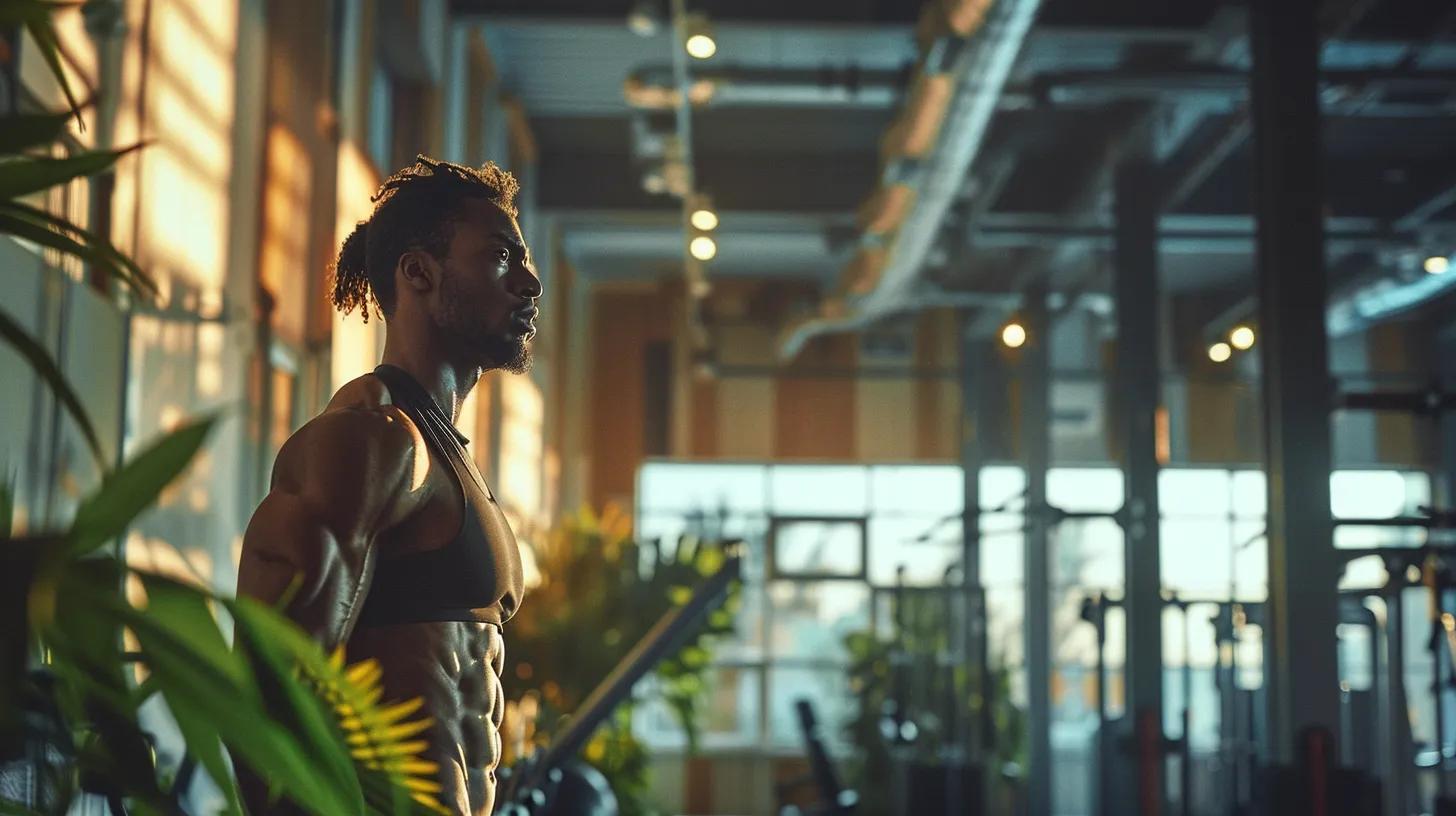 a dynamic athlete intensely focused on their workout in a sleek, modern gym, surrounded by prominently displayed organic cbd products designed to enhance performance and recovery.