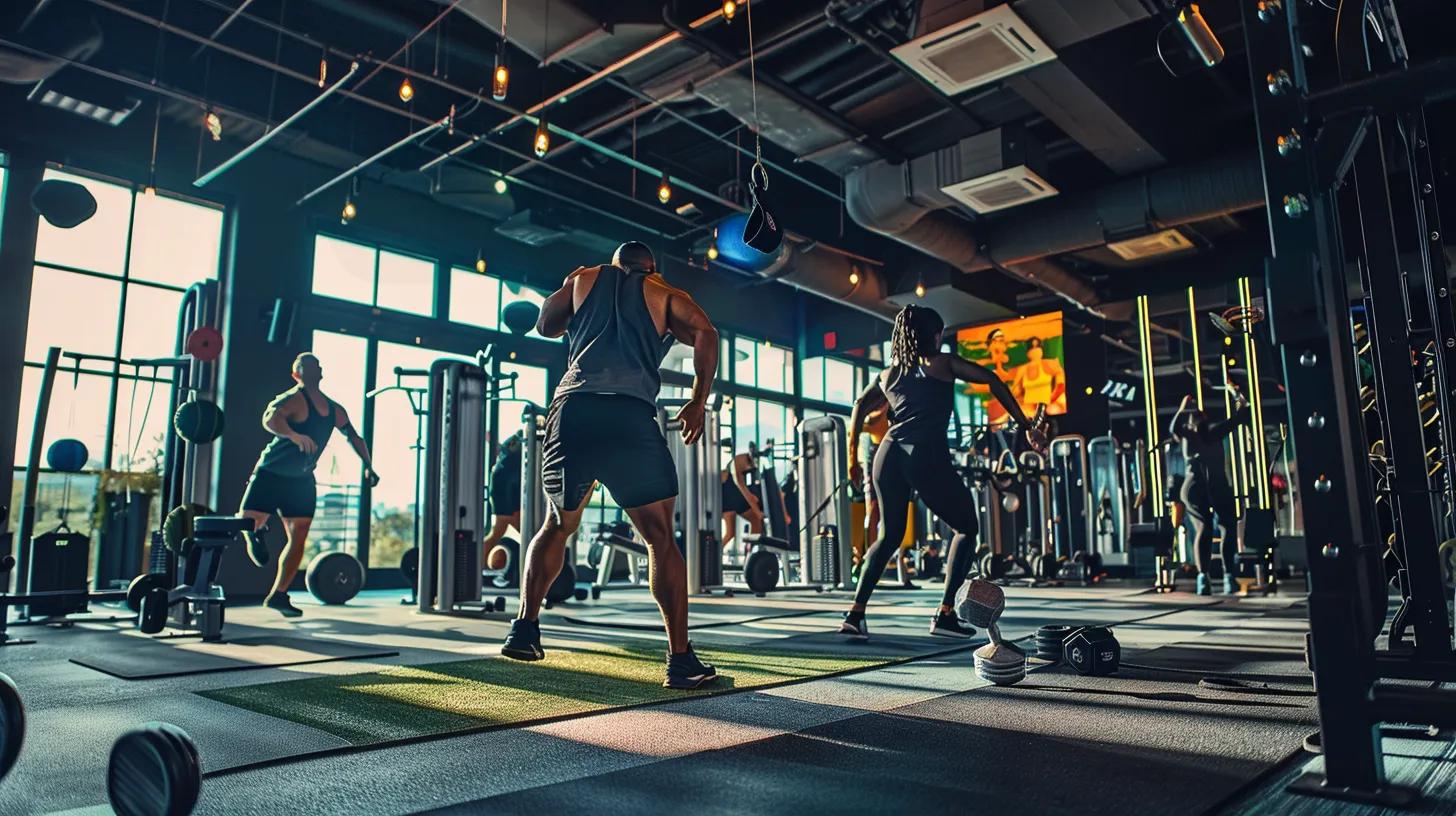 a dynamic gym environment showcasing a diverse group of athletes in action, each visibly benefiting from cbd in their workouts, with a focus on energy, determination, and a compelling backdrop of modern fitness equipment and inspiring motivational posters.